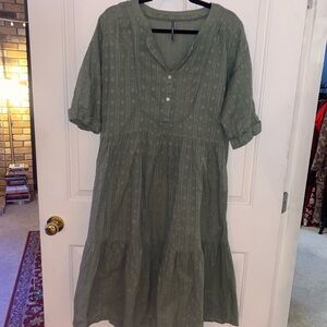 Anthropologie Olive Green Tiered Dress – Size L